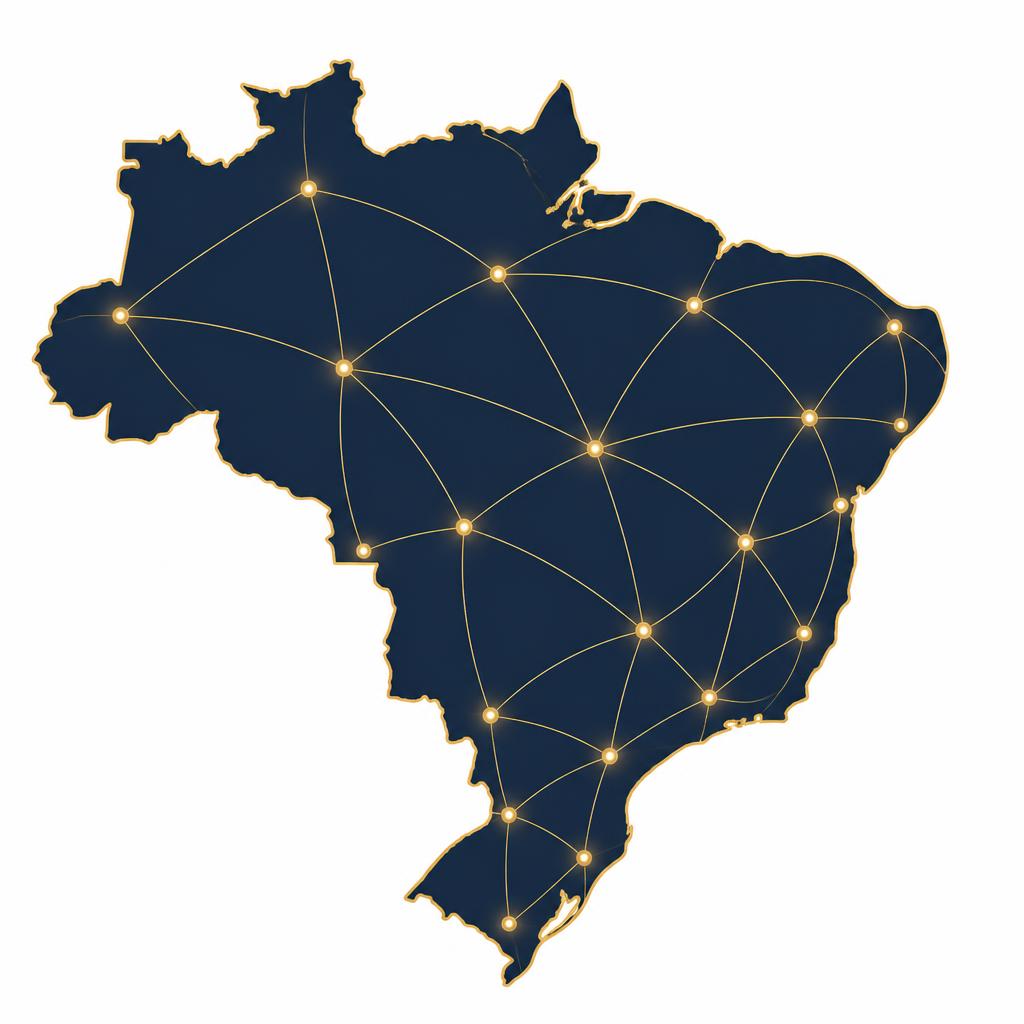 Mapa do Brasil conectado, representando o atendimento online em todos os estados